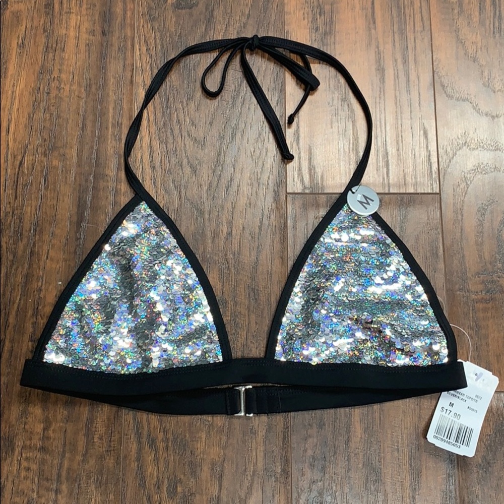 Holographic Sequin Halter Bikini Top